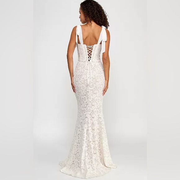 White Sparkly Lace Corset Wedding Dress with Sweetheart Neckline & Lace Up Back - Picture 4 of 14